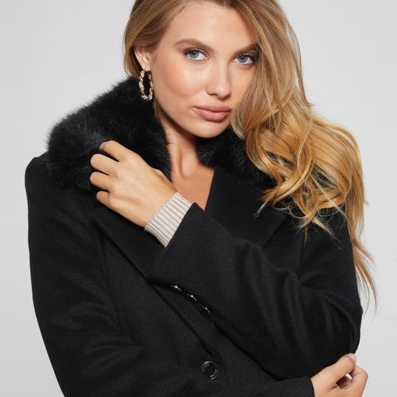 GUESS Faux-Fur Midi Coat S - Picture 3 of 12
